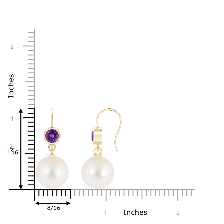 12mm AAAA Freshwater Pearl Earrings with Bezel Amethyst in Yellow Gold product image