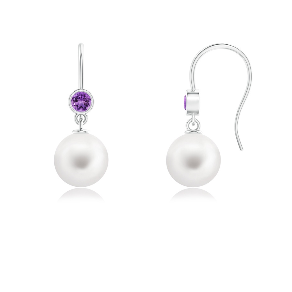 8mm AA Freshwater Pearl Earrings with Bezel Amethyst in White Gold 