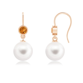 10mm AAA Freshwater Cultured Pearl Earrings with Bezel Citrine in Rose Gold