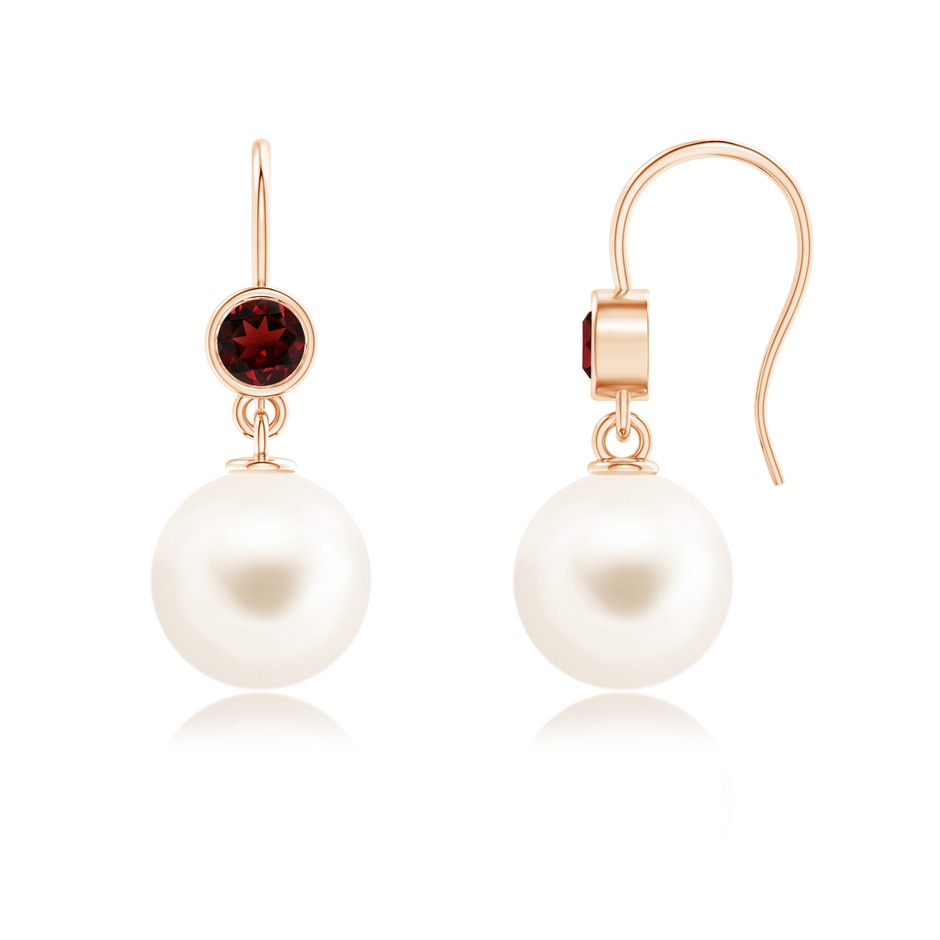 10mm AAA Freshwater Pearl Earrings with Bezel Garnet in Rose Gold 