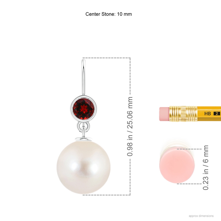 10mm AAAA Freshwater Pearl Earrings with Bezel Garnet in S999 Silver ruler