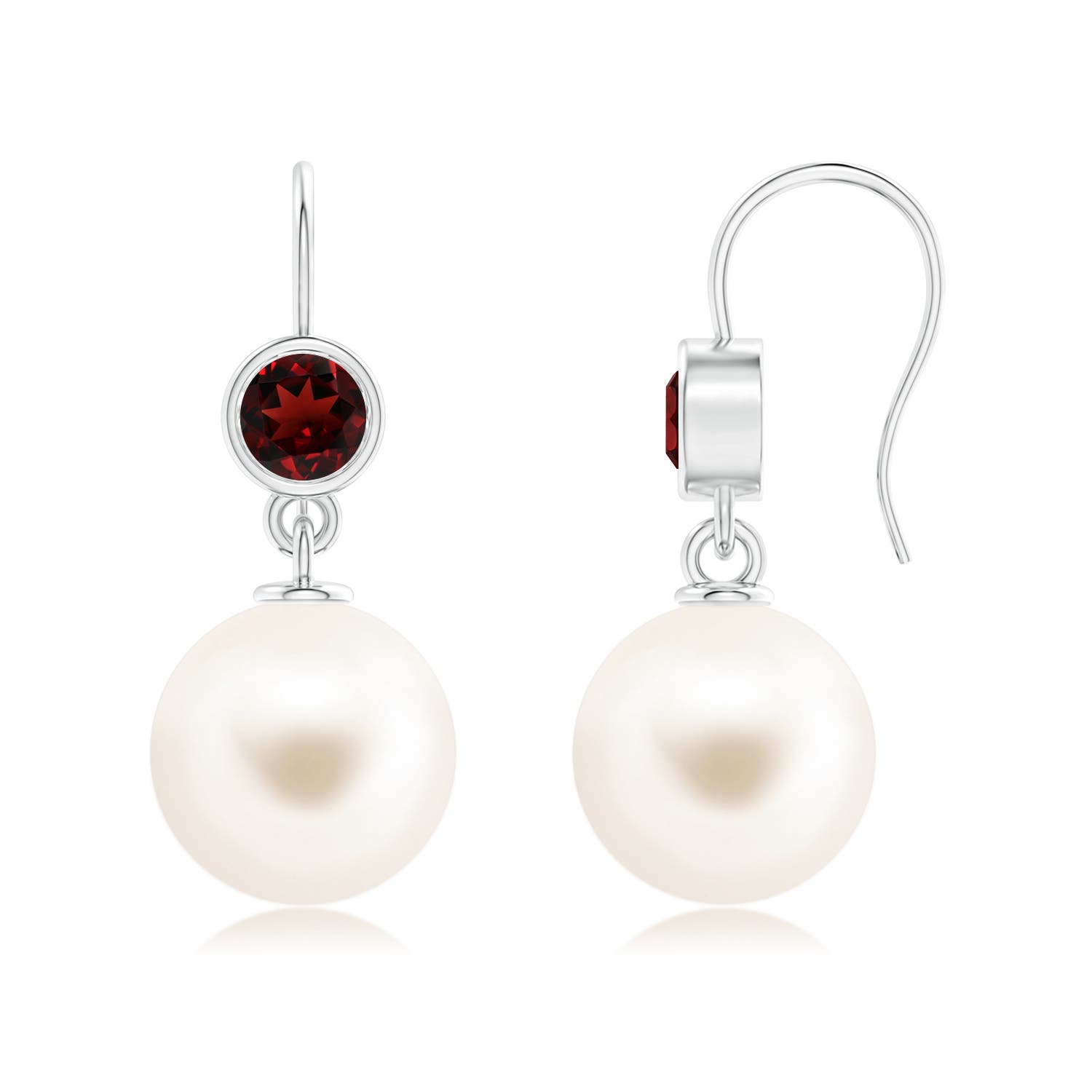 12mm AAA Freshwater Pearl Earrings with Bezel Garnet in 18CT White Gold
