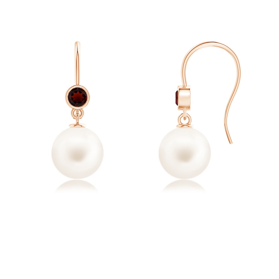8mm AA Freshwater Pearl Earrings with Bezel Garnet in Rose Gold 