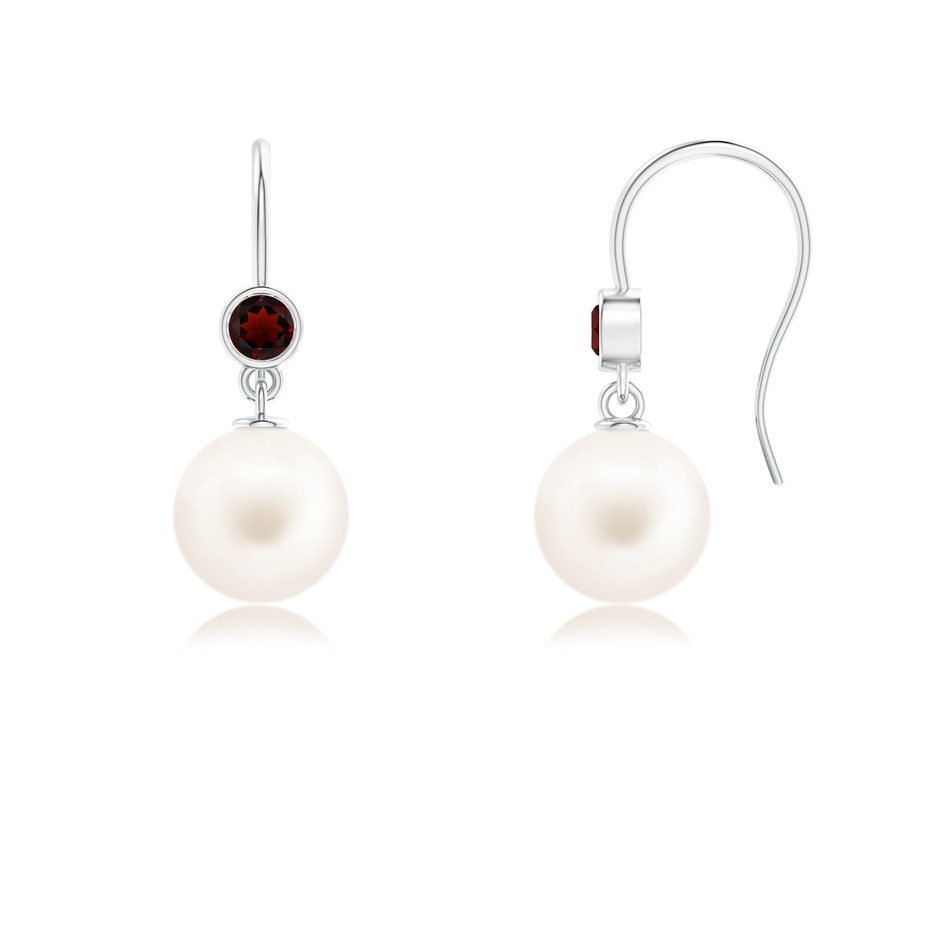 8mm AA Freshwater Pearl Earrings with Bezel Garnet in S999 Silver 
