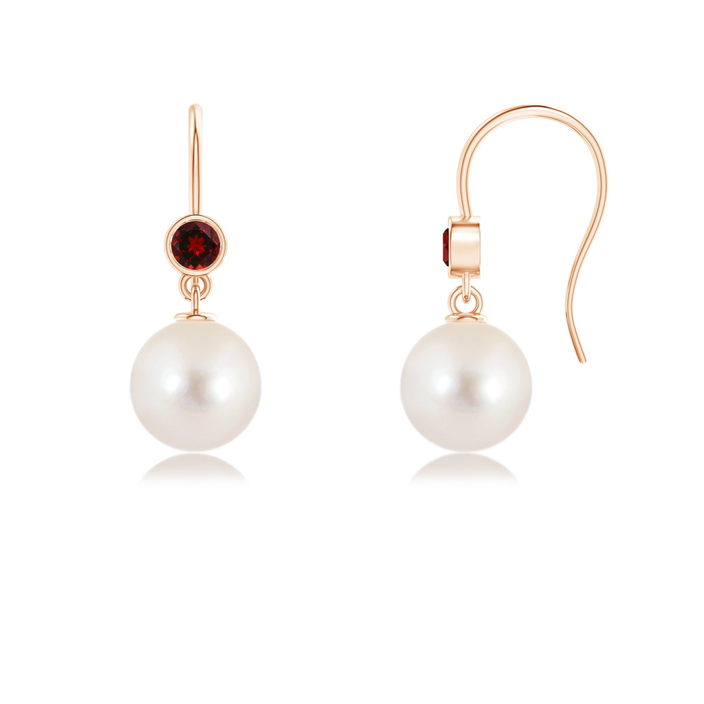 8mm AAAA Freshwater Pearl Earrings with Bezel Garnet in Rose Gold