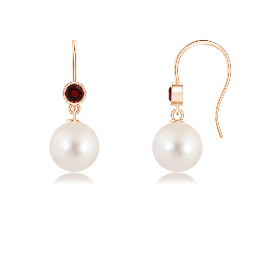 8mm AAAA Freshwater Pearl Earrings with Bezel Garnet in Rose Gold 