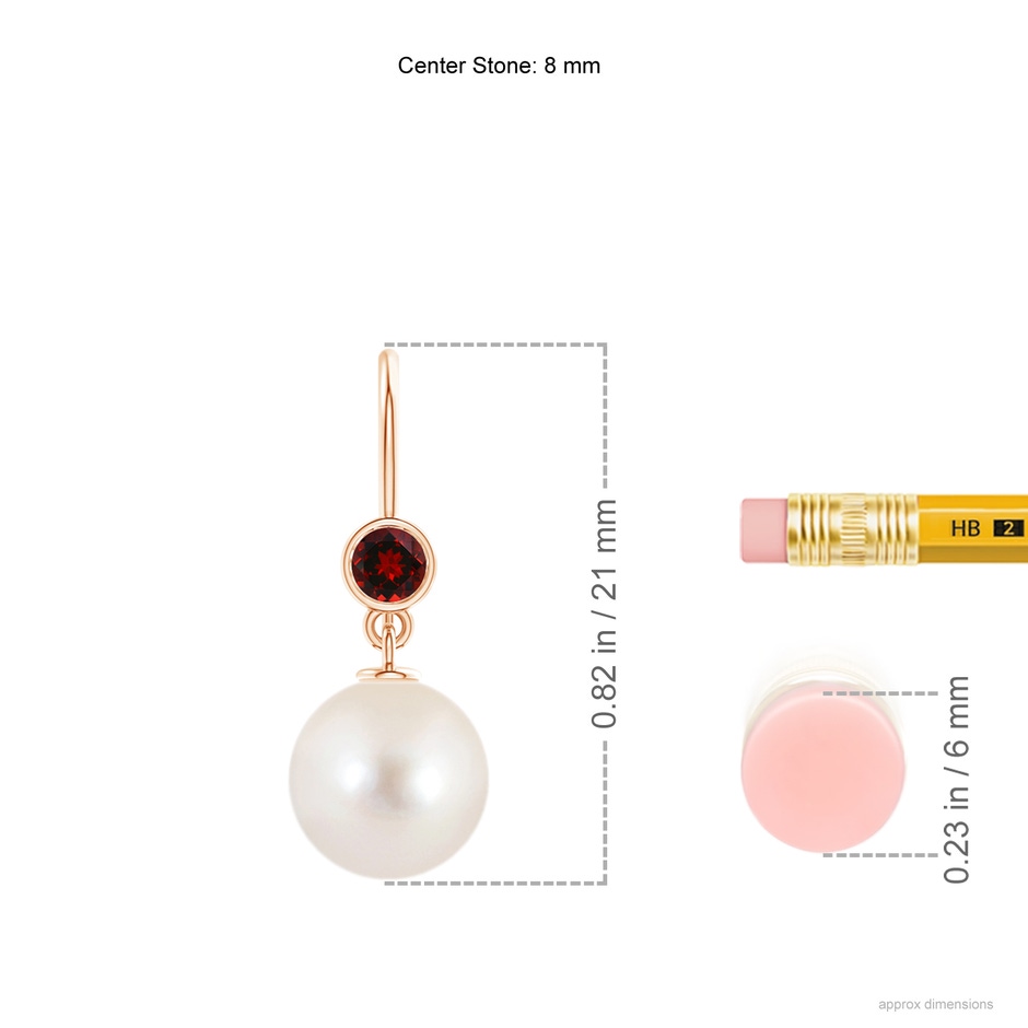 8mm AAAA Freshwater Pearl Earrings with Bezel Garnet in Rose Gold product image