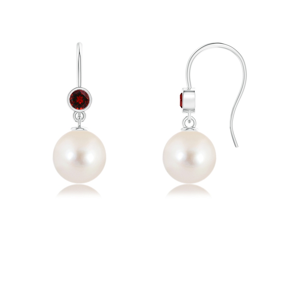8mm AAAA Freshwater Pearl Earrings with Bezel Garnet in S999 Silver 