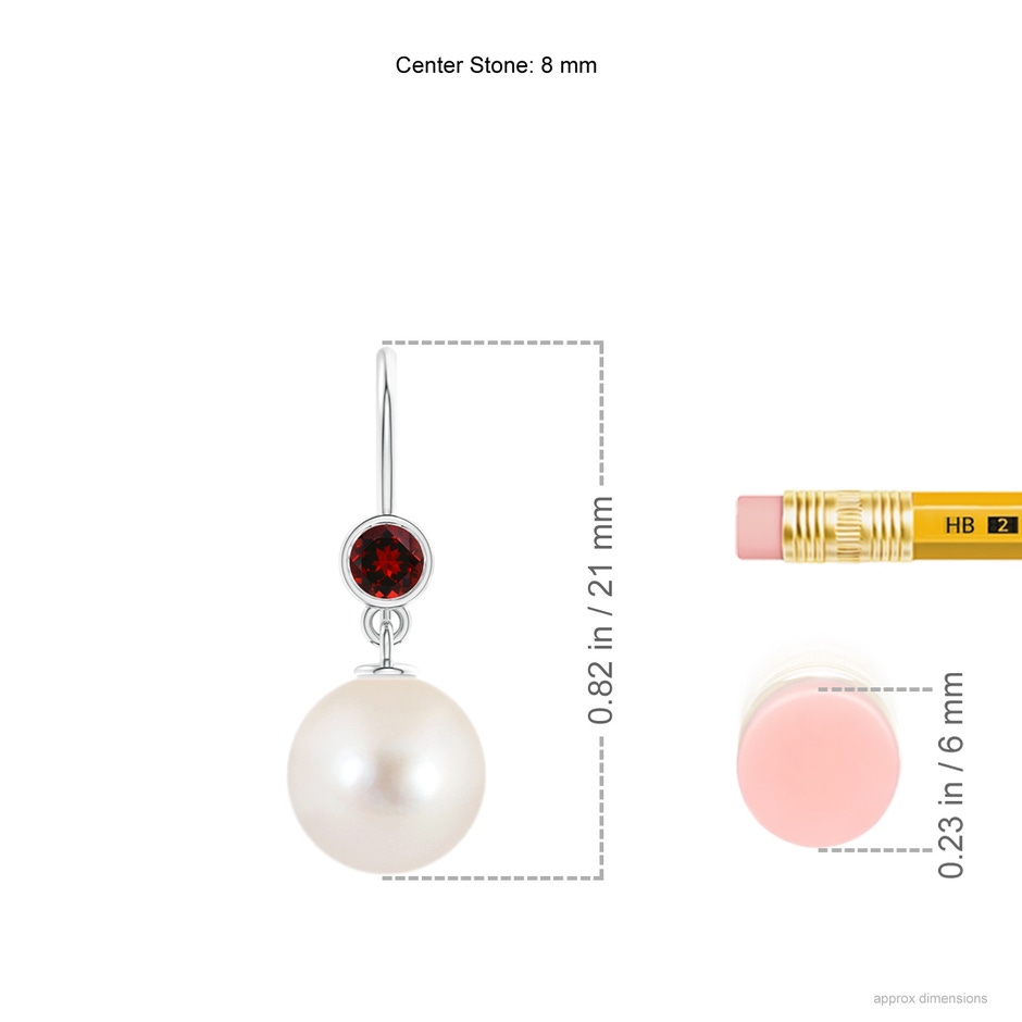 8mm AAAA Freshwater Pearl Earrings with Bezel Garnet in S999 Silver ruler