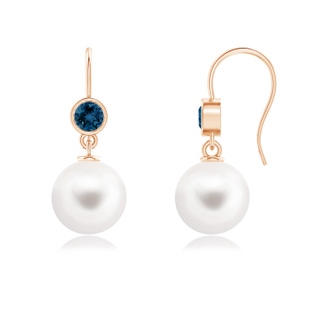 10mm AAA Freshwater Cultured Pearl Earrings with London Blue Topaz in Rose Gold