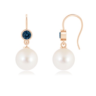 10mm AAAA Freshwater Cultured Pearl Earrings with London Blue Topaz in Rose Gold