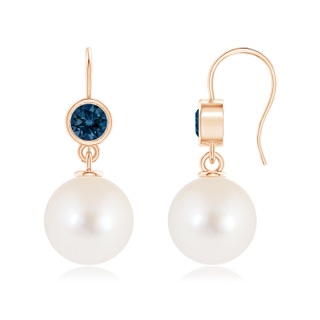 12mm AAAA Freshwater Cultured Pearl Earrings with London Blue Topaz in Rose Gold