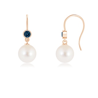8mm AAAA Freshwater Cultured Pearl Earrings with London Blue Topaz in Rose Gold