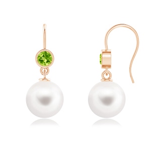 10mm AAA Freshwater Cultured Pearl Earrings with Bezel Peridot in Rose Gold