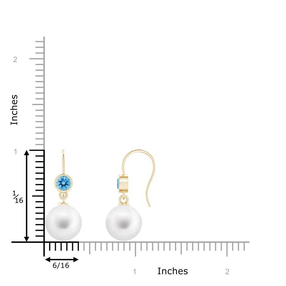 10mm AA Freshwater Pearl Earrings with Swiss Blue Topaz in Yellow Gold product image