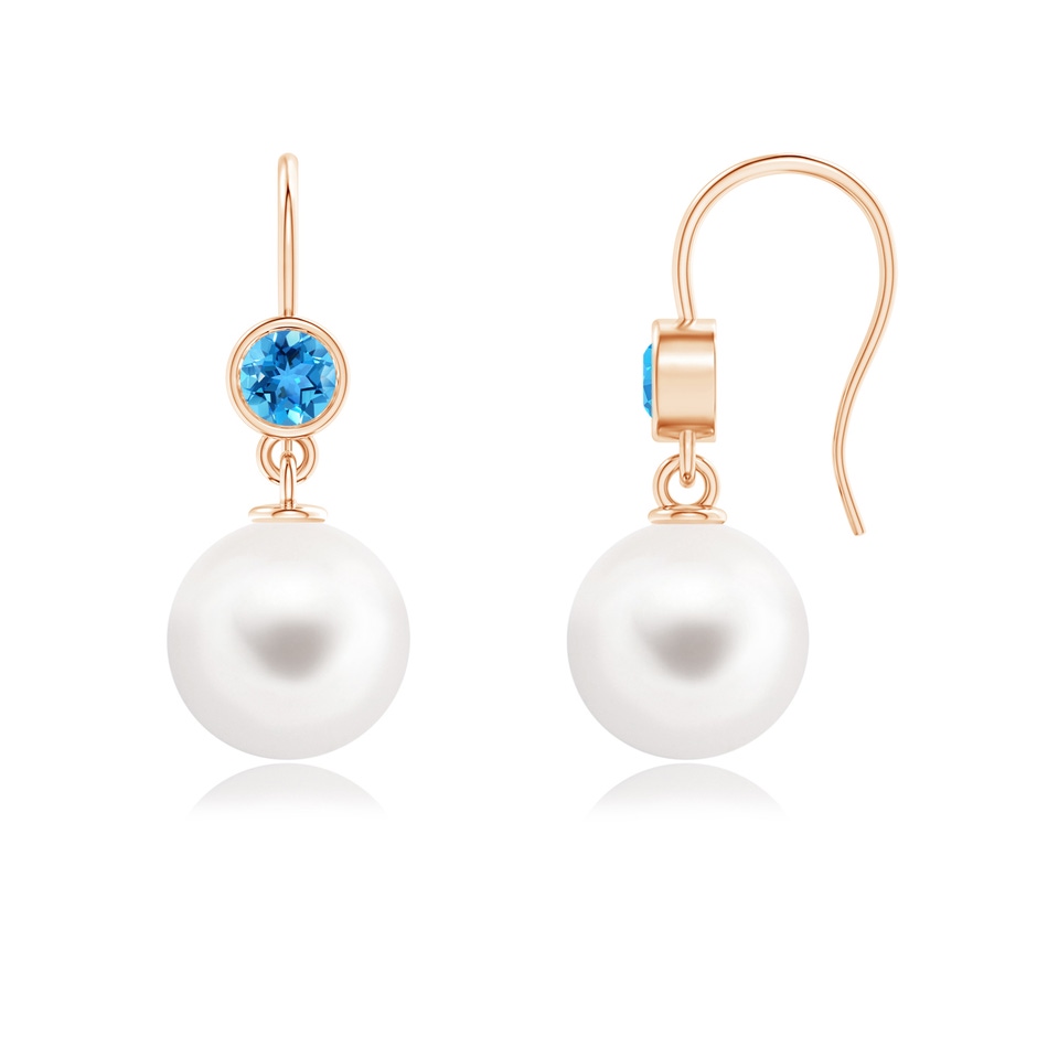 10mm AAA Freshwater Pearl Earrings with Swiss Blue Topaz in Rose Gold 