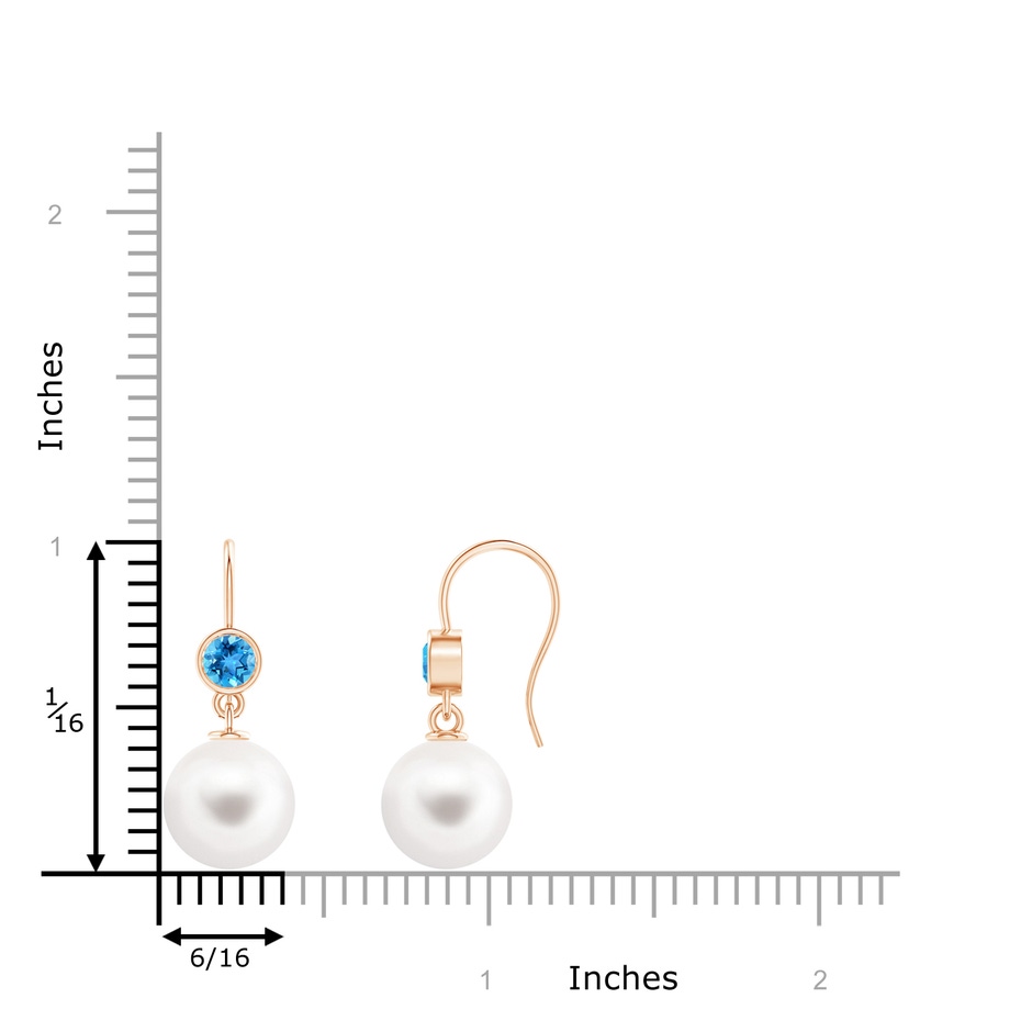 10mm AAA Freshwater Pearl Earrings with Swiss Blue Topaz in Rose Gold product image