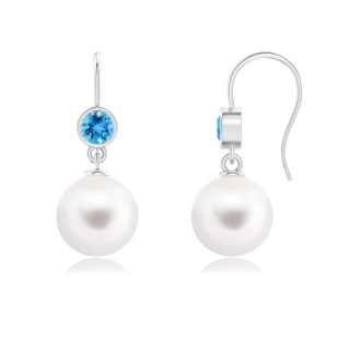 10mm AAA Freshwater Pearl Earrings with Swiss Blue Topaz in White Gold