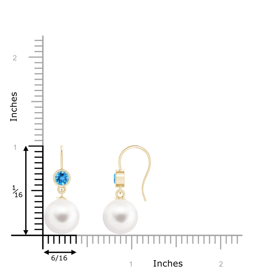 10mm AAA Freshwater Pearl Earrings with Swiss Blue Topaz in Yellow Gold product image