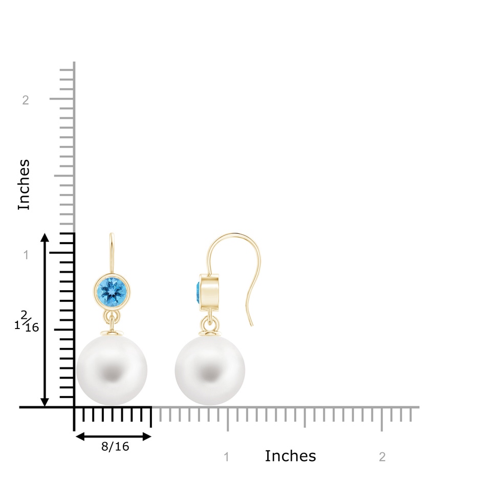 12mm AA Freshwater Pearl Earrings with Swiss Blue Topaz in Yellow Gold product image
