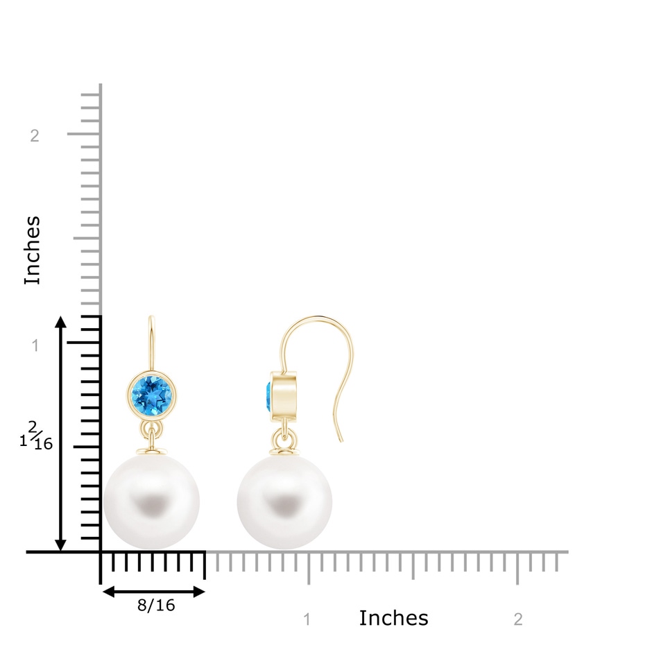 12mm AAA Freshwater Pearl Earrings with Swiss Blue Topaz in Yellow Gold product image