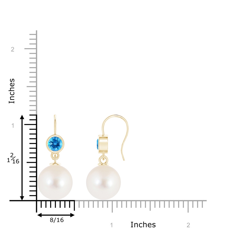 12mm AAAA Freshwater Pearl Earrings with Swiss Blue Topaz in Yellow Gold product image