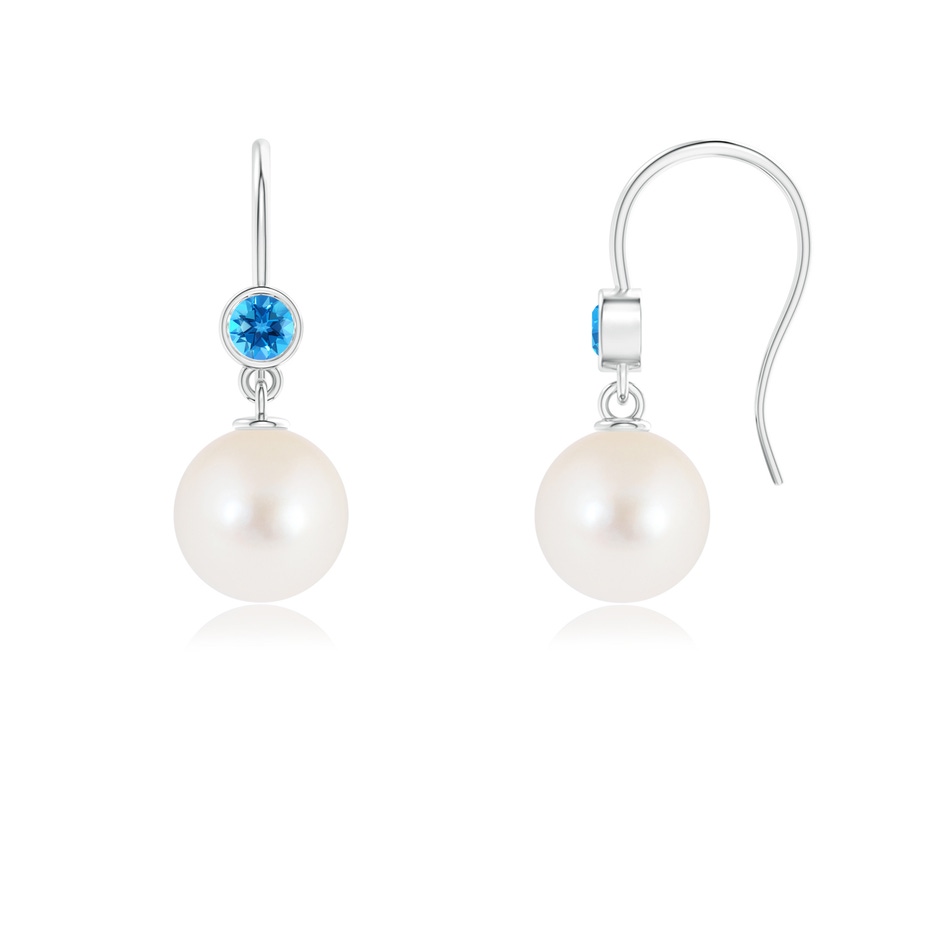8mm AAAA Freshwater Pearl Earrings with Swiss Blue Topaz in S999 Silver 