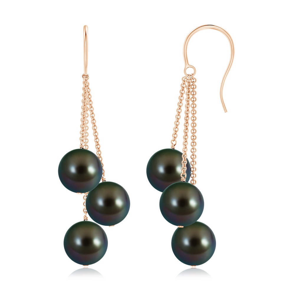 8mm AAAA Tahitian Triple Pearl Clustre Drop Earrings in Rose Gold