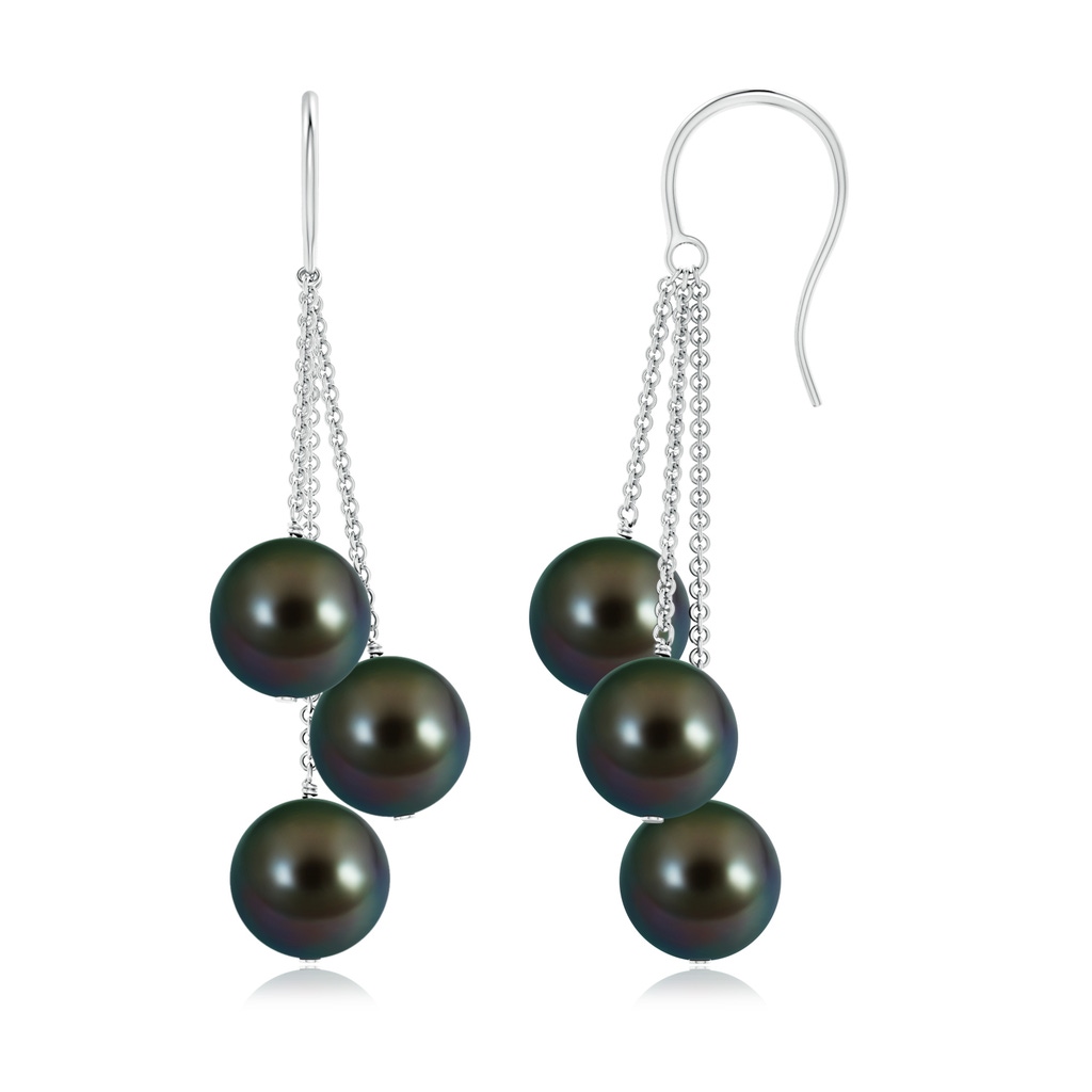 8mm AAAA Tahitian Triple Pearl Cluster Drop Earrings in White Gold