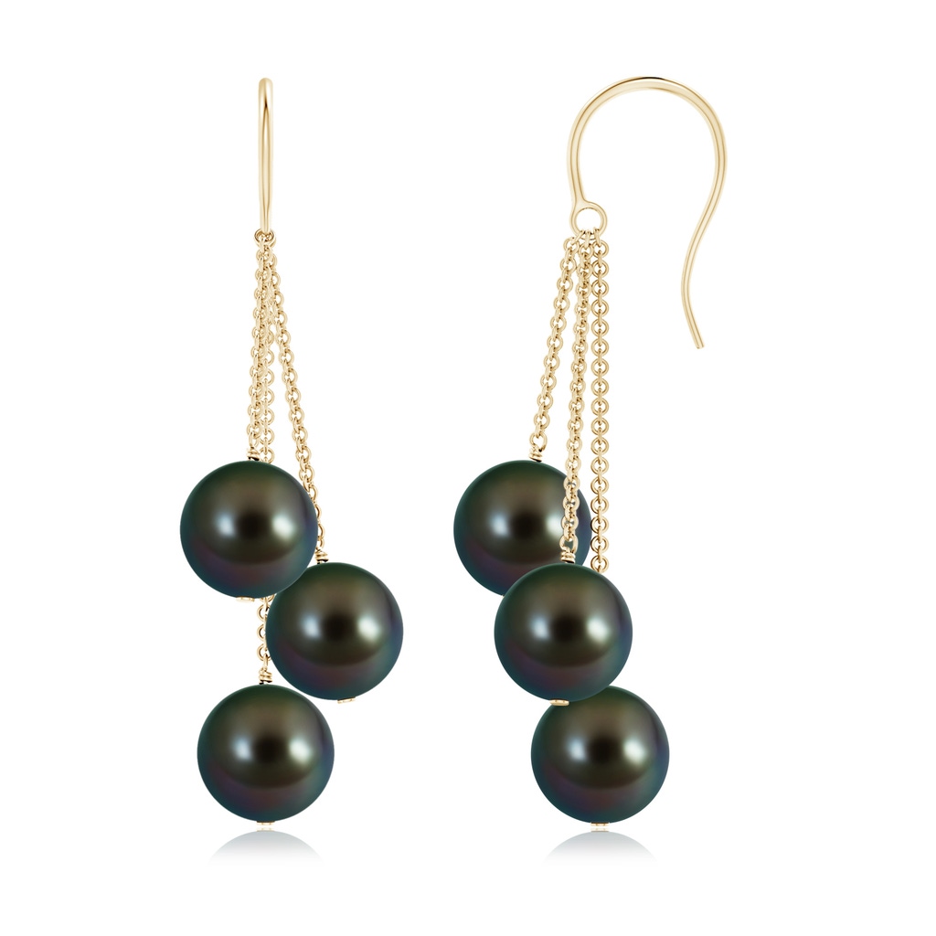 8mm AAAA Tahitian Triple Pearl Cluster Drop Earrings in Yellow Gold