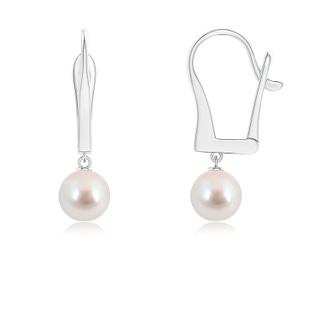 6mm AAA Solitaire Japanese Akoya Pearl Leverback Dangle Earrings in White Gold