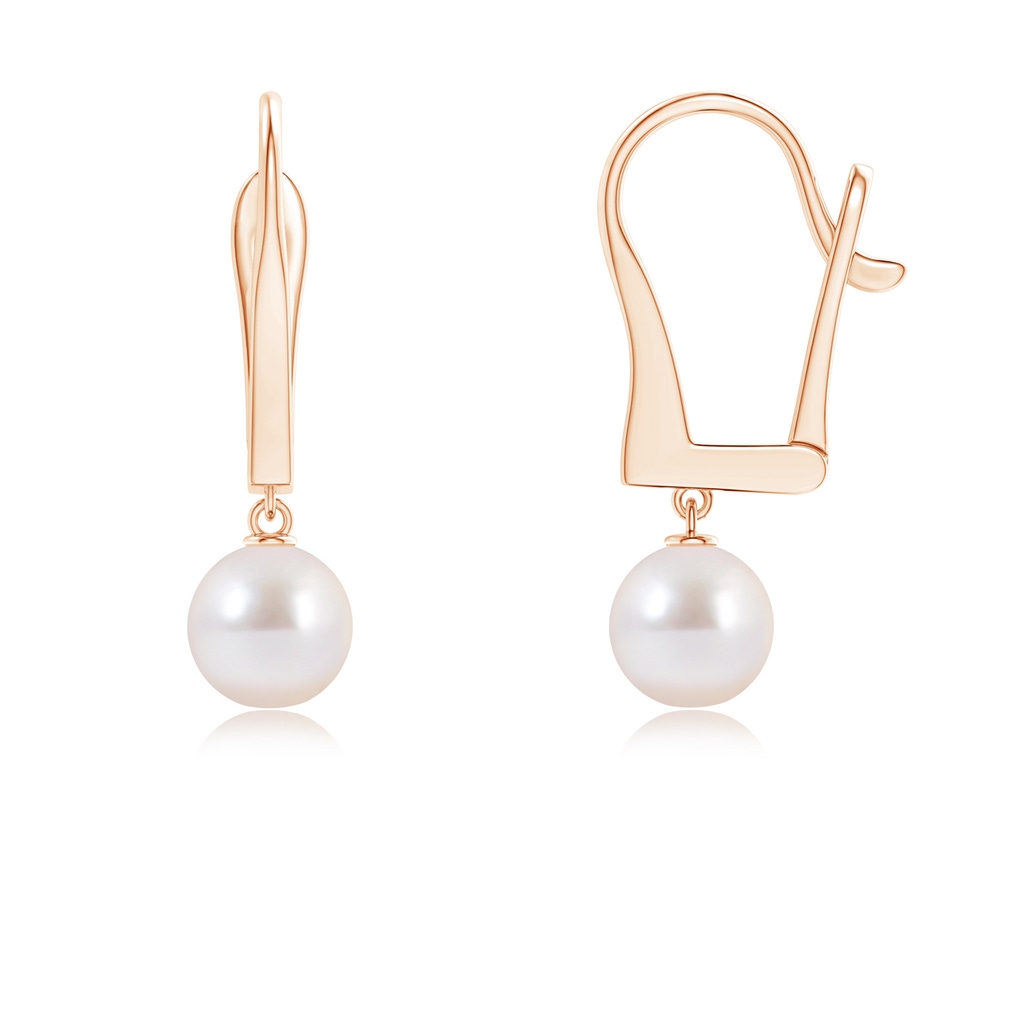 6mm AAAA Solitaire Japanese Akoya Pearl Leverback Dangle Earrings in Rose Gold