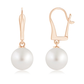 10mm AA Solitaire South Sea Pearl Leverback Dangle Earrings in Rose Gold