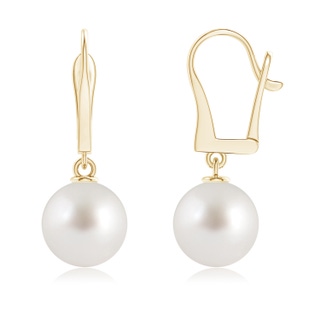 10mm AAA Solitaire South Sea Pearl Leverback Dangle Earrings in 9K Yellow Gold
