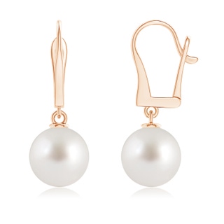 10mm AAA Solitaire South Sea Pearl Leverback Dangle Earrings in Rose Gold