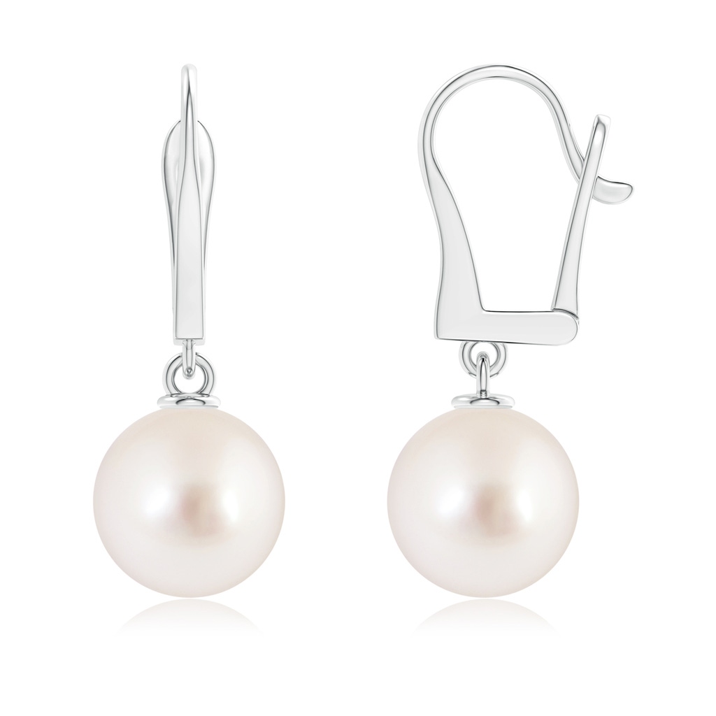 10mm AAAA Solitaire South Sea Pearl Leverback Dangle Earrings in White Gold