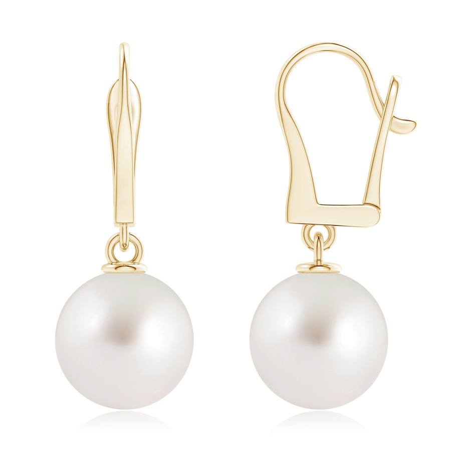 11mm AAA Solitaire South Sea Pearl Leverback Dangle Earrings in Yellow Gold 