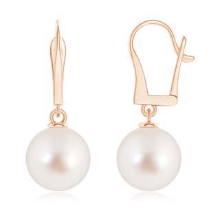11mm AAAA Solitaire South Sea Pearl Leverback Dangle Earrings in Rose Gold