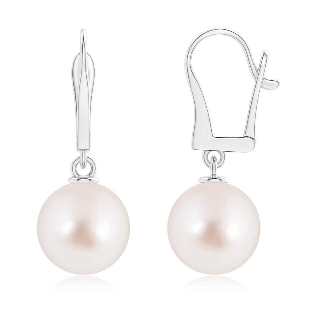 11mm AAAA Solitaire South Sea Pearl Leverback Dangle Earrings in White Gold