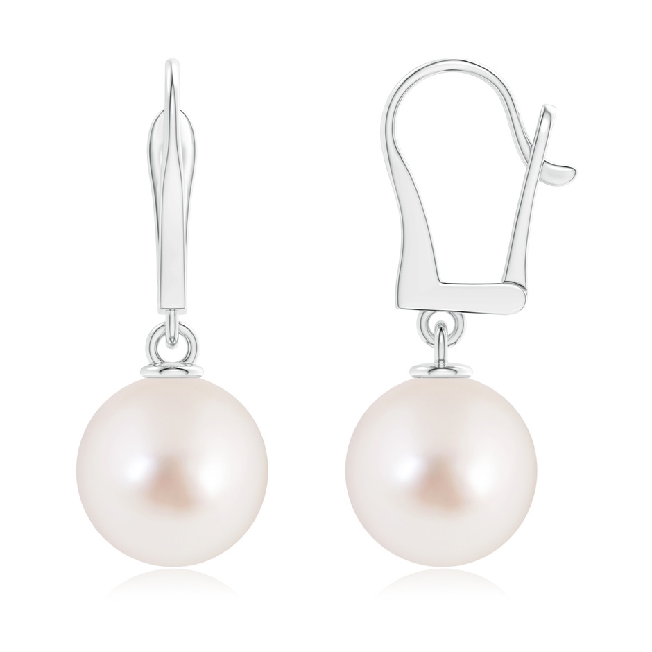 11mm AAAA Solitaire South Sea Pearl Leverback Dangle Earrings in White Gold 