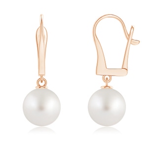 9mm AA Solitaire South Sea Pearl Leverback Dangle Earrings in 10K Rose Gold