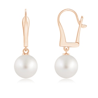 9mm AA Solitaire South Sea Pearl Leverback Dangle Earrings in Rose Gold