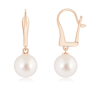 9mm AAAA Solitaire South Sea Pearl Leverback Dangle Earrings in 10K Rose Gold