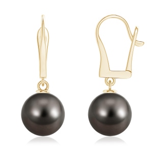10mm AAA Solitaire Tahitian Cultured Pearl Leverback Dangle Earrings in Yellow Gold