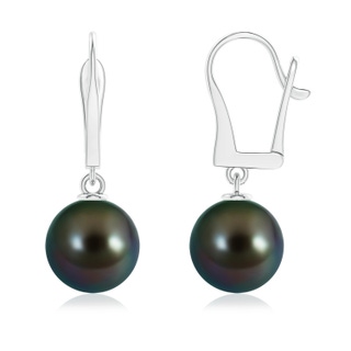 10mm AAAA Solitaire Tahitian Cultured Pearl Leverback Dangle Earrings in White Gold