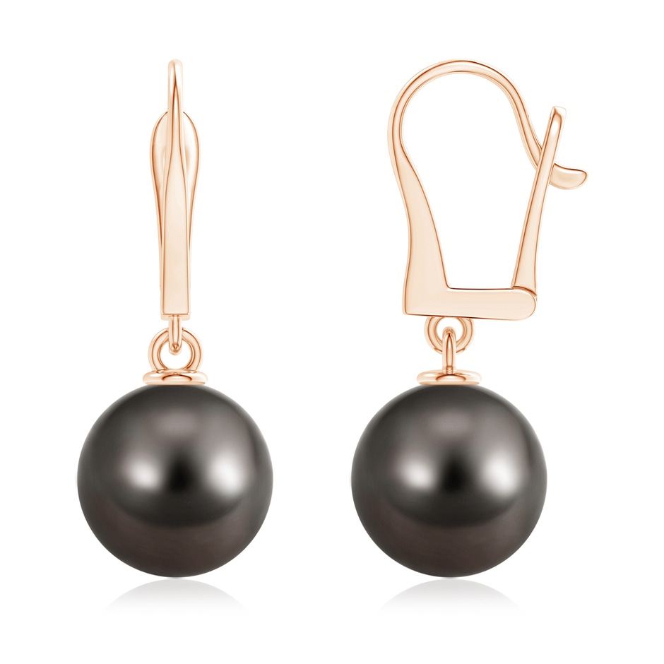 11mm AAA Solitaire Tahitian Cultured Pearl Leverback Dangle Earrings in Rose Gold 