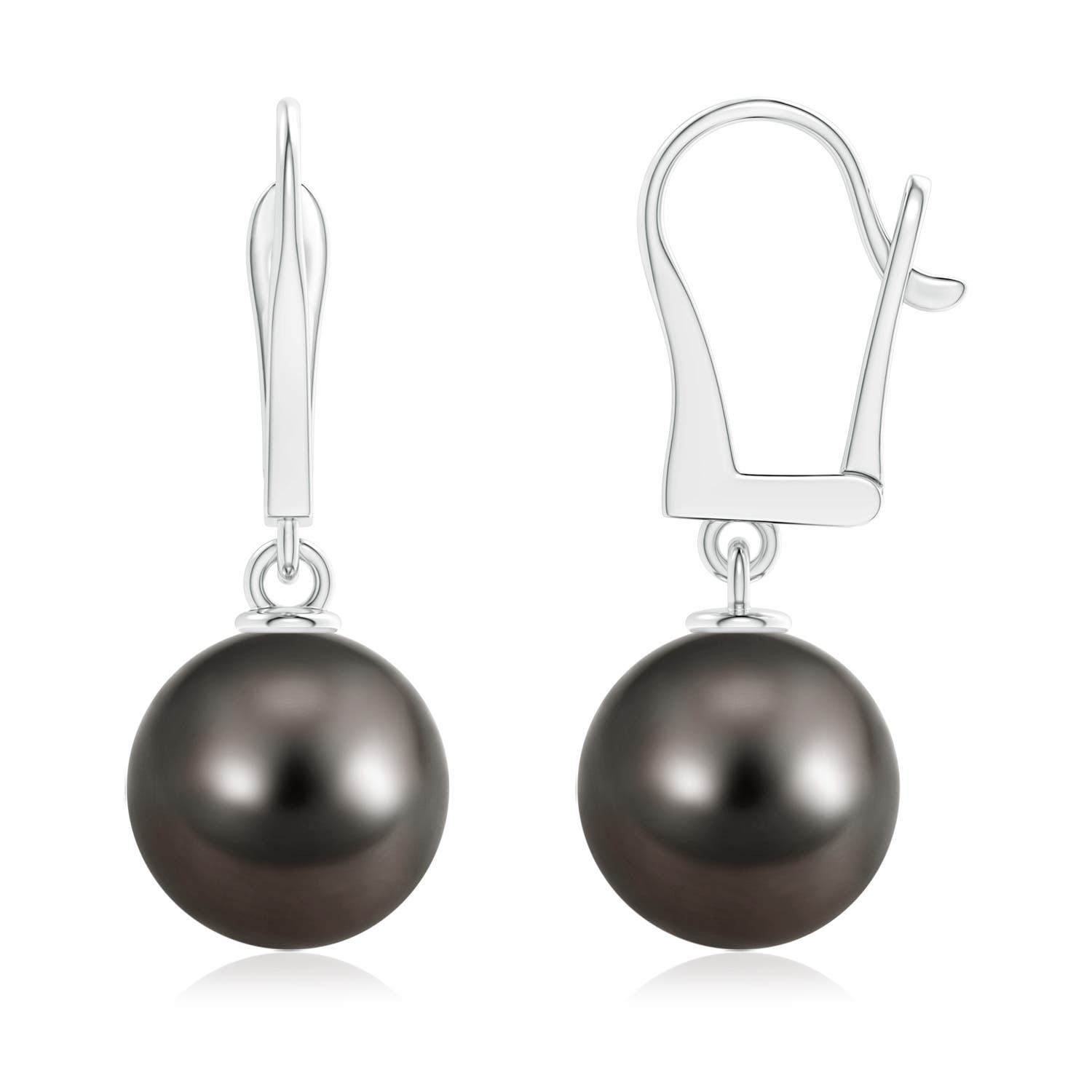 11mm AAA Solitaire Tahitian Cultured Pearl Leverback Dangle Earrings in White Gold