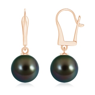 11mm AAAA Solitaire Tahitian Cultured Pearl Leverback Dangle Earrings in Rose Gold