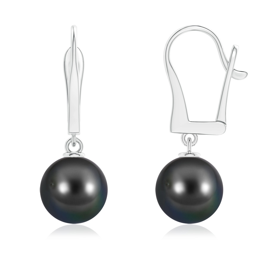 9mm AA Solitaire Tahitian Cultured Pearl Leverback Dangle Earrings in White Gold 