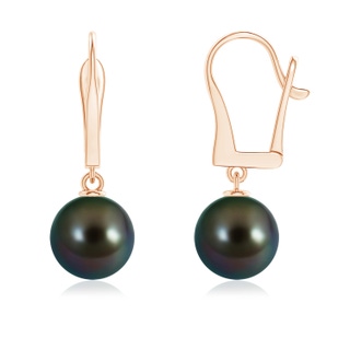 9mm AAAA Solitaire Tahitian Cultured Pearl Leverback Dangle Earrings in Rose Gold